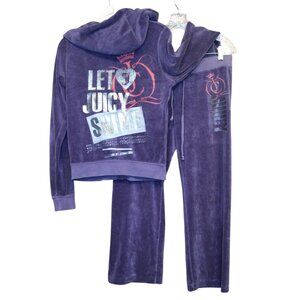 Y2K Juicy Couture Womens Purple Velour Tracksuit L Zip Hoodie & S Pull On Pants